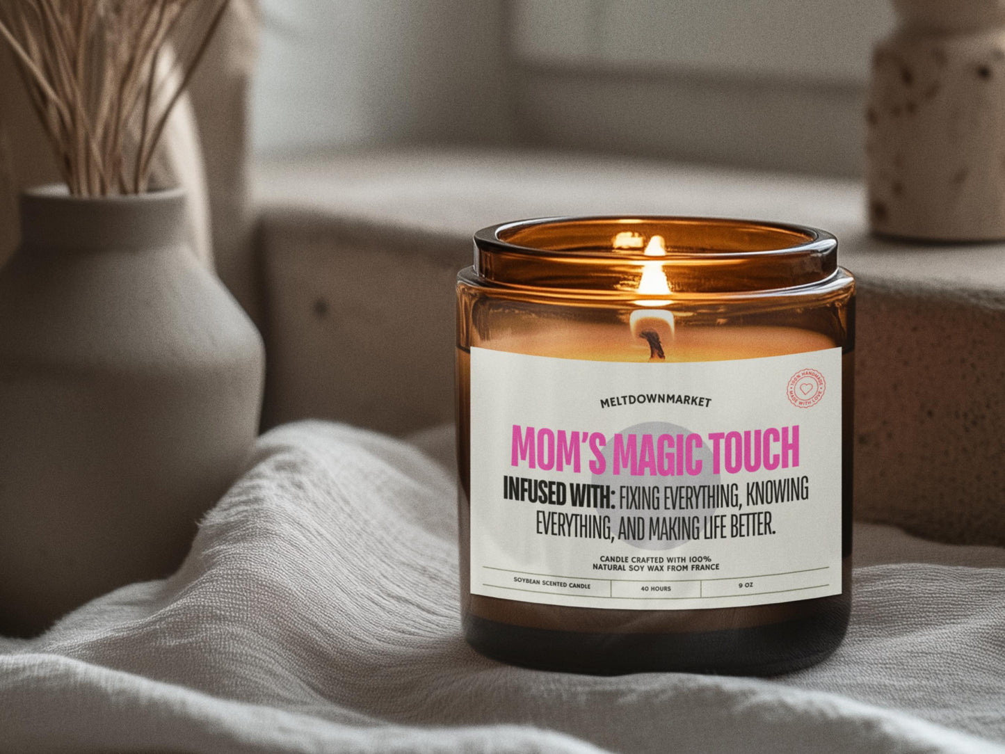 Moms Magic Touch Candle, Mothers Day Gift, Gift for Mom, Personalized Candle, Hand Poured soy wax candle mothers day gift