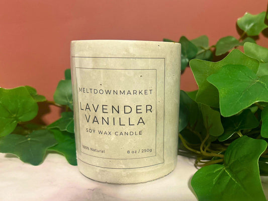 Lavender Vanilla Soy Wax Candle | Concrete Vessel | Essential Oil Candle | Handmade Gift for Her | Natural Aromatherapy Home Decor