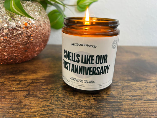 Smells Like our First - Personalized Candle, Anniversary Gift, Couples Gift, Cute Customizable Gift, Funny Candles, Personalized Soy Candles